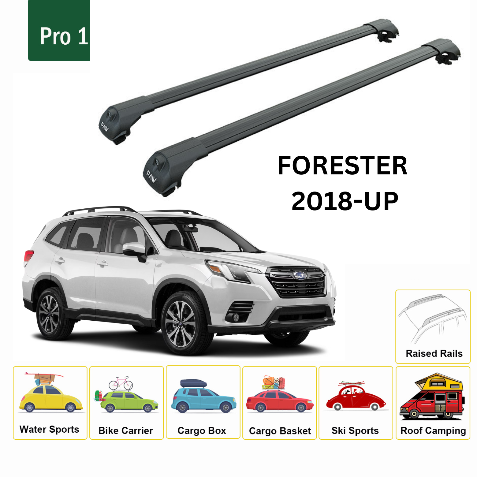 For Subaru Forester 2018-Up Roof Rack Cross Bars Metal Bracket Raised Rail Alu Black For Subaru Forester 2018-Up Roof Rack Cross Bars Metal Bracket Raised Rail Alu Black